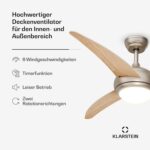 El Paso Deckenventilator mit Licht | 132 cm | 35 W | Leiser Betrieb | Holz – Bild 2