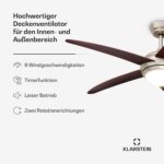 Bolero Deckenventilator mit Licht | 132 cm | 35 W | Leiser Betrieb | Holz – Bild 2