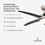 Bolero Deckenventilator mit Licht | 132 cm | 35 W | Leiser Betrieb | Holz – Bild 2