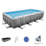 Conjunto de piscina sobre superficie Power Steel de 5.49 m x 2.74 m x 1.22 m con depuradora de arena